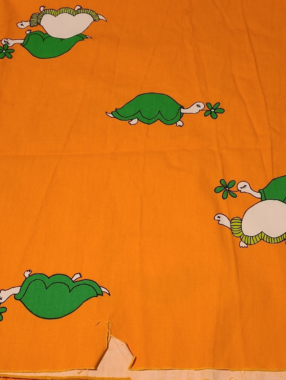 Vintage Turtle Fabric Cotton, Orange Green Thick Ameritex Co. - Picture 9 of 10